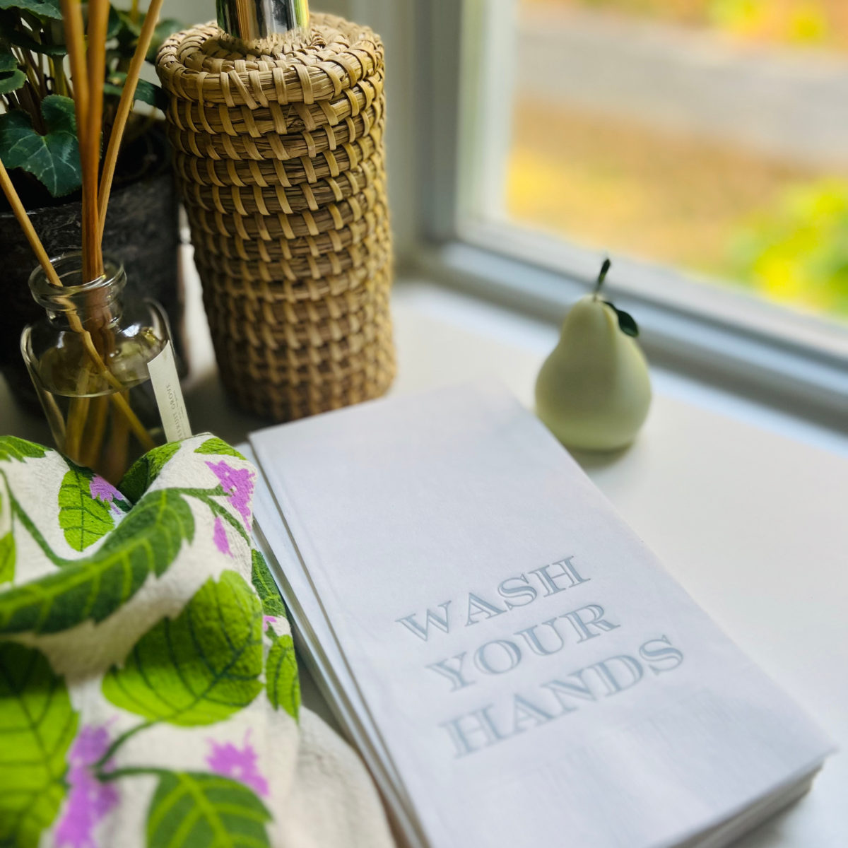 Wash Your Hands Guest Towel, Grey Font