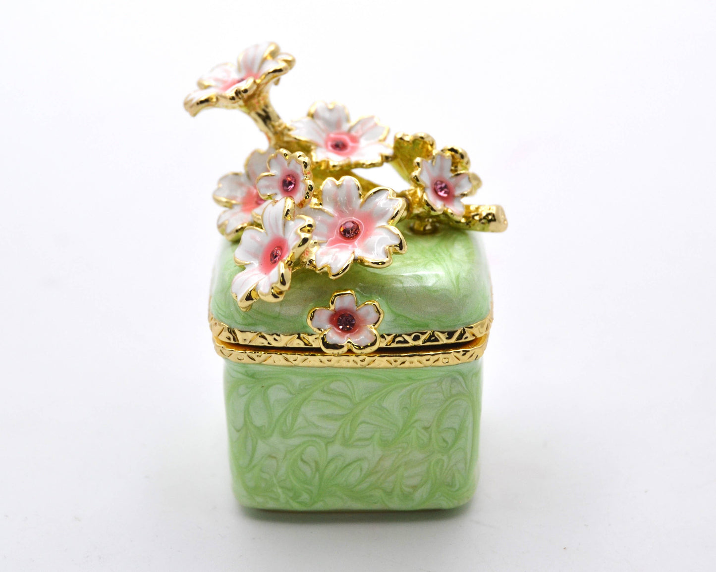Jeweled Floral Trinket Box. Hand Set Austrian Crystals