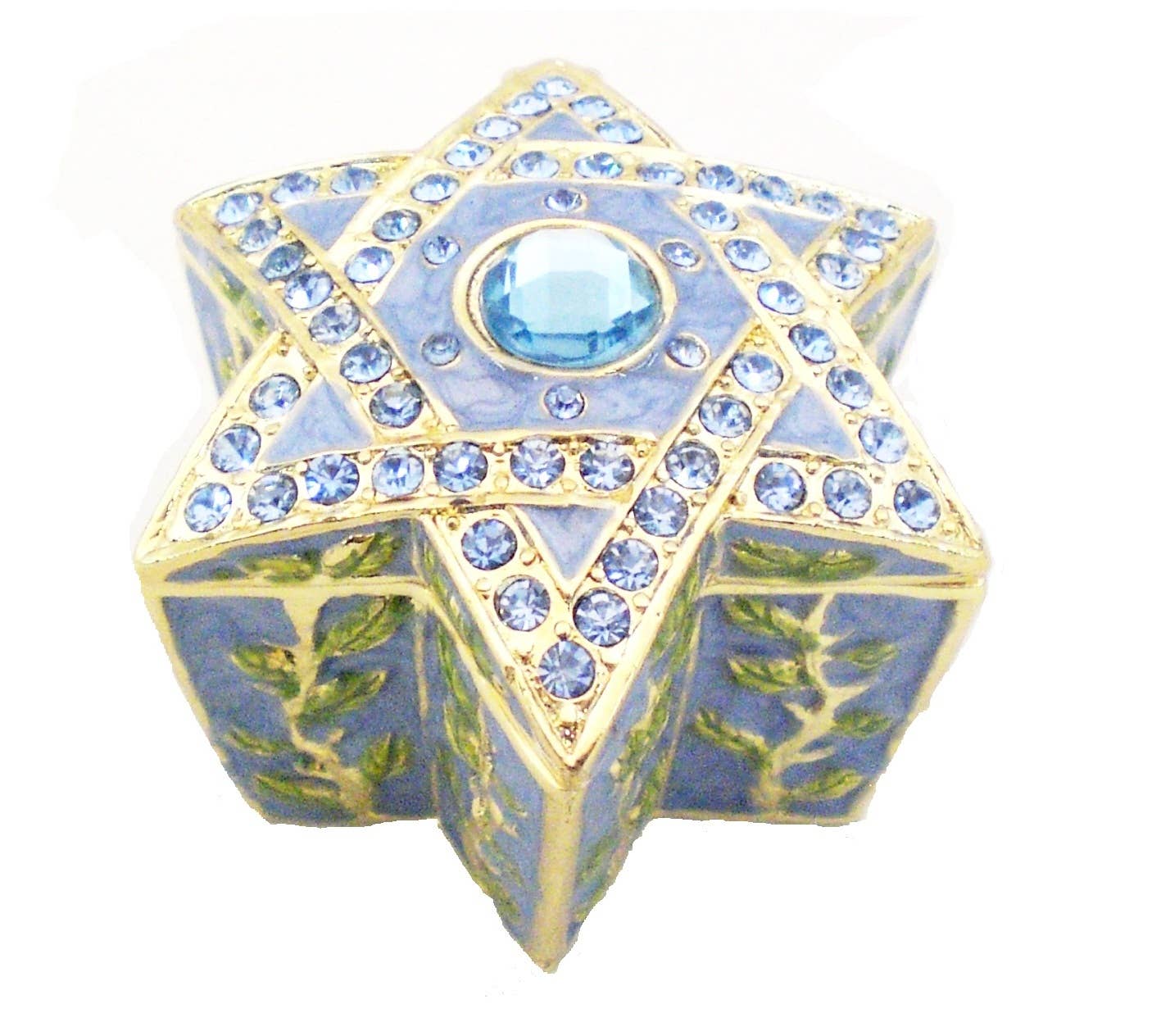 Star of David Trinket Box. Hand Painted Enamel & Swarovski