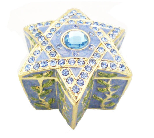 Star of David Trinket Box. Hand Painted Enamel & Swarovski