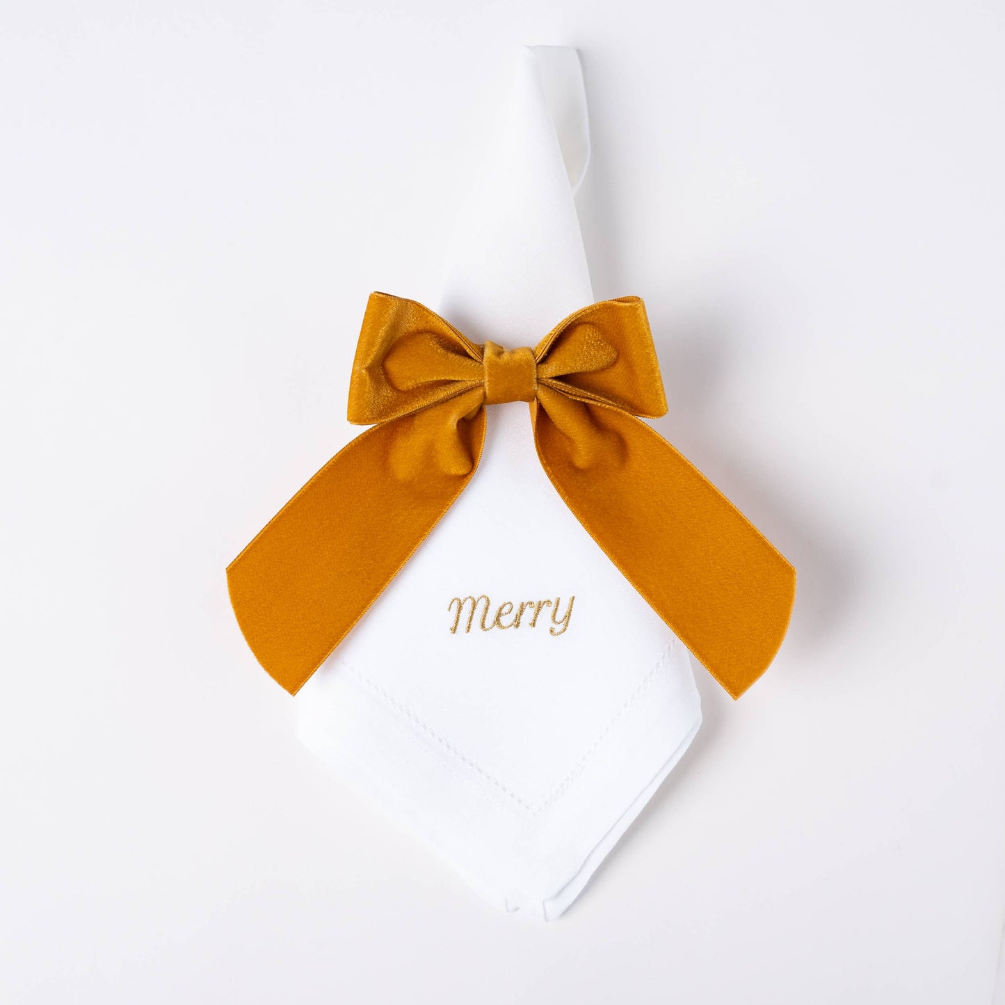 “Merry” Linen Napkin Set – Embroidered Gift Christmas