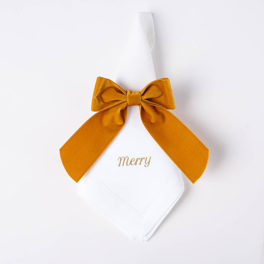 “Merry” Linen Napkin Set – Embroidered Gift Christmas