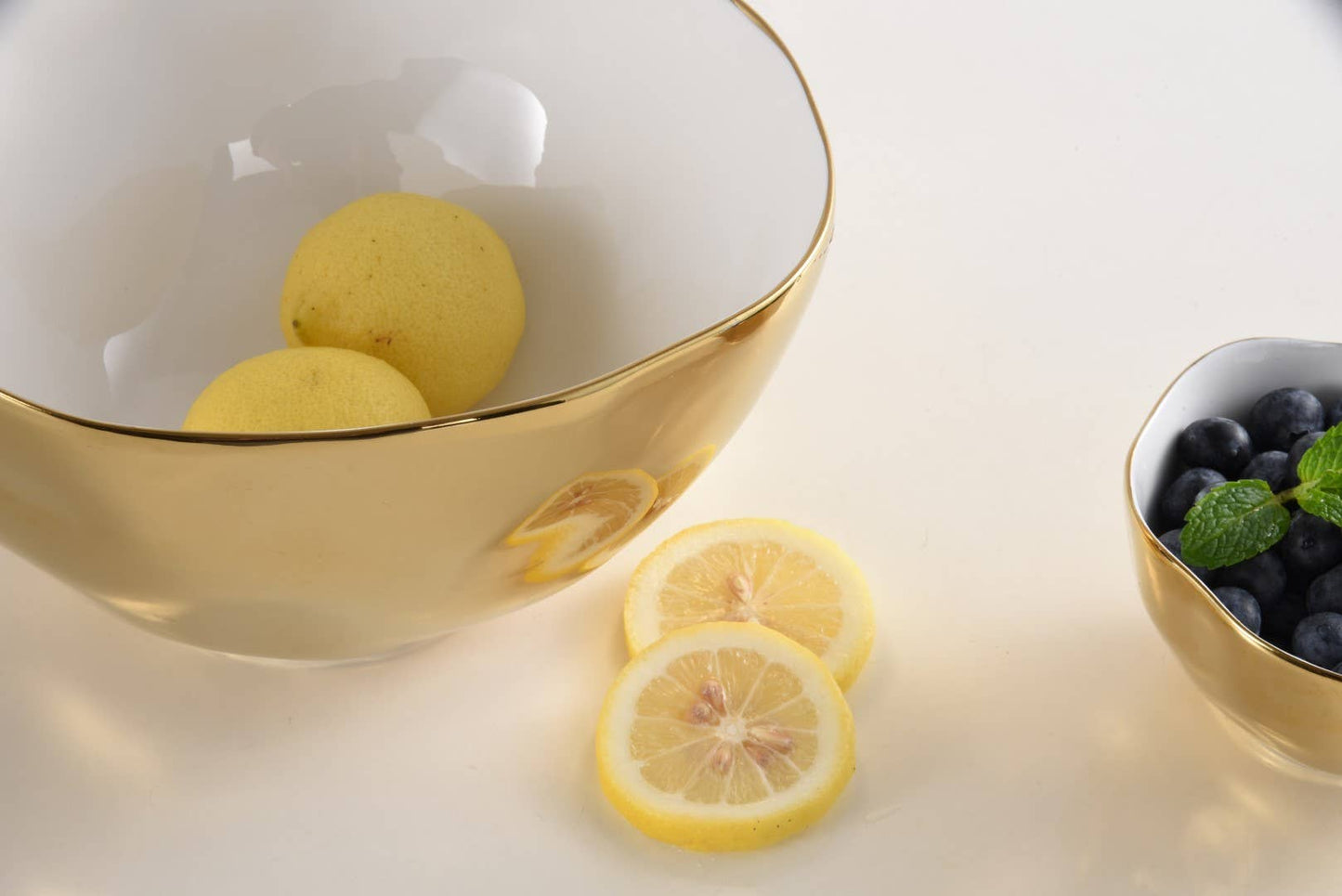 Large Gold and White Porcelain Bowl