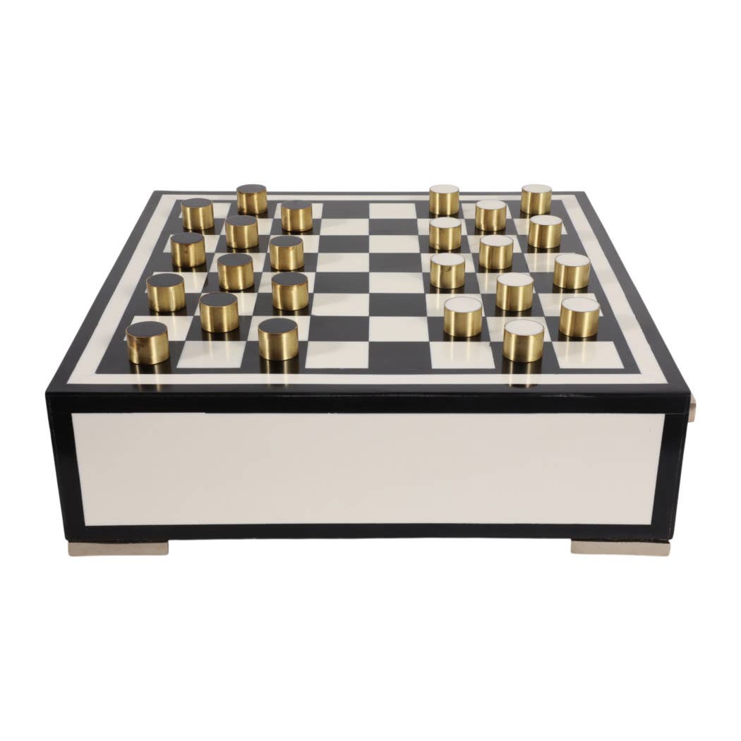 Game Set - Black/Ivory Resin Checkers with Drawer, 15 in.