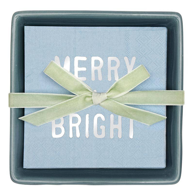 Face to Face Ceramic Tray + Napkins - Merry & Bright