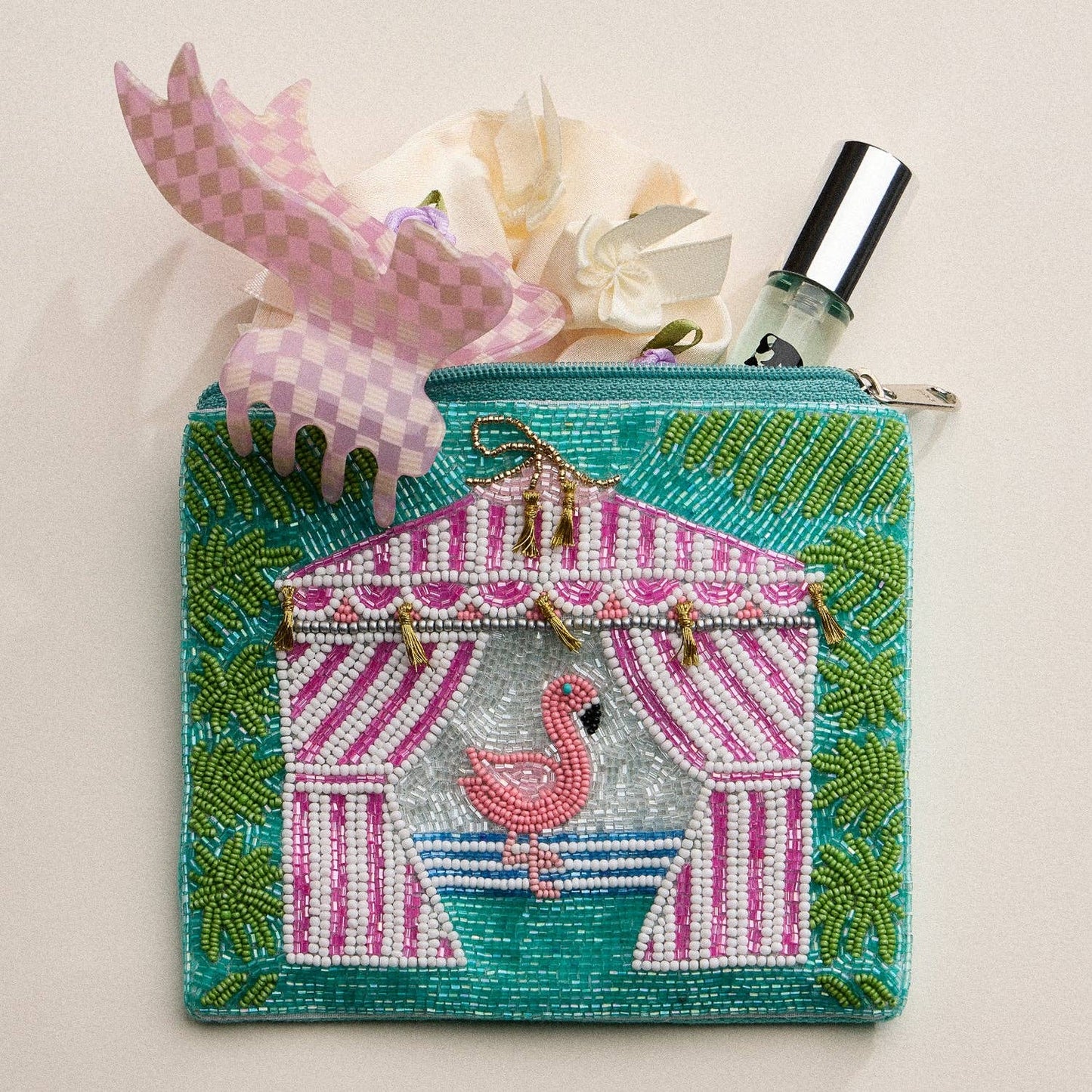 Flamingo Cabana Beaded Palm Beach purse