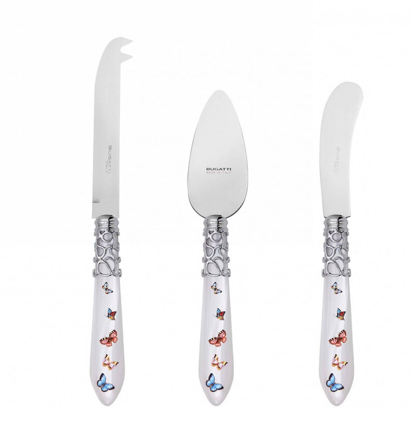 Butterflies 3 Cheese Knives Set - White