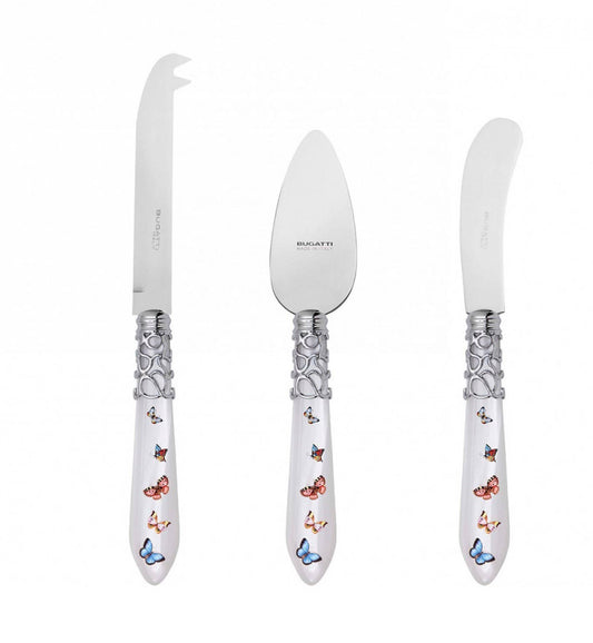 Butterflies 3 Cheese Knives Set - White