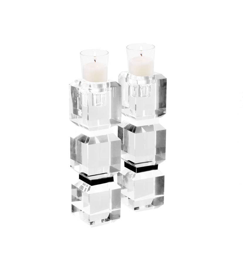 Black and White  Color Black Candle Sticks in Crystal (Pair)