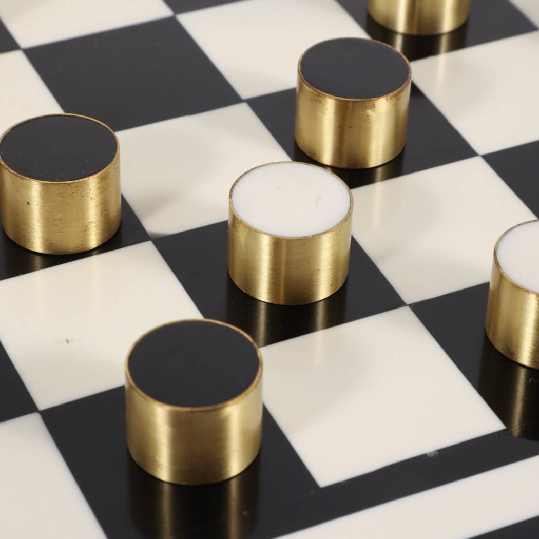 Game Set - Black/Ivory Resin Checkers with Drawer, 15 in.