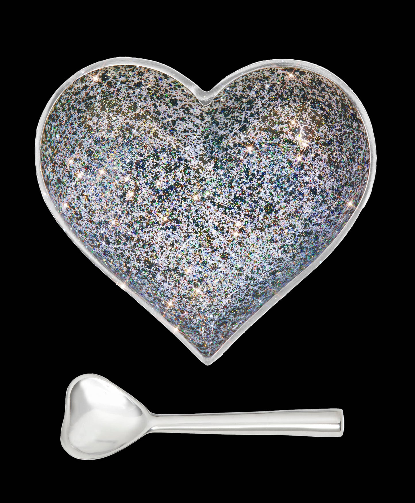 Happy Sparkly Black & White Heart with Heart Spoon