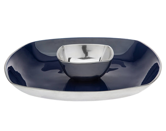 Blue Party Platter in Blue Enamel and Stainless Steel