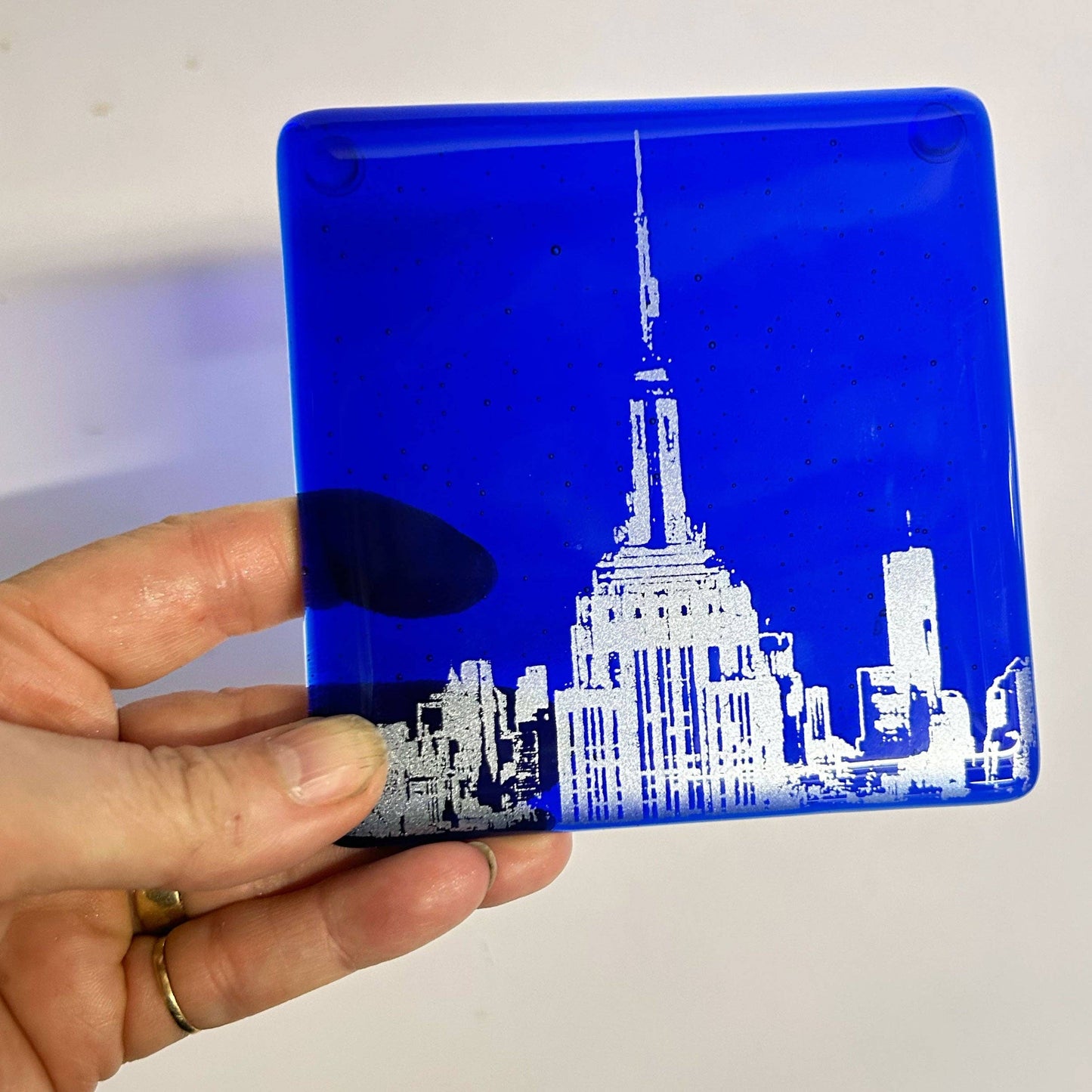 New York City Empire State Building Fused Glass 4" Coaster