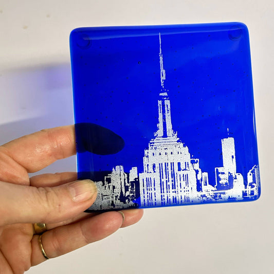 New York City Empire State Building Fused Glass 4" Coaster