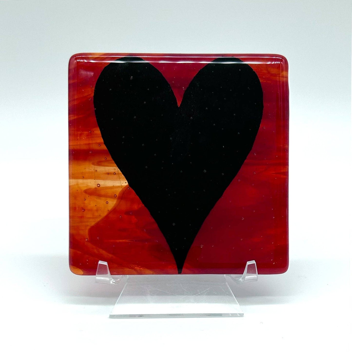 Black Heart Fused Glass 4" Single Coaster