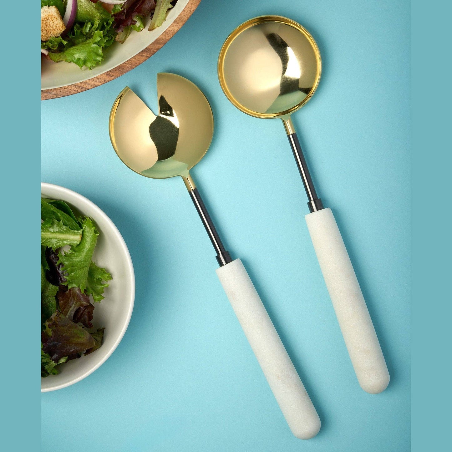 Snowy Marble Salad Server Set