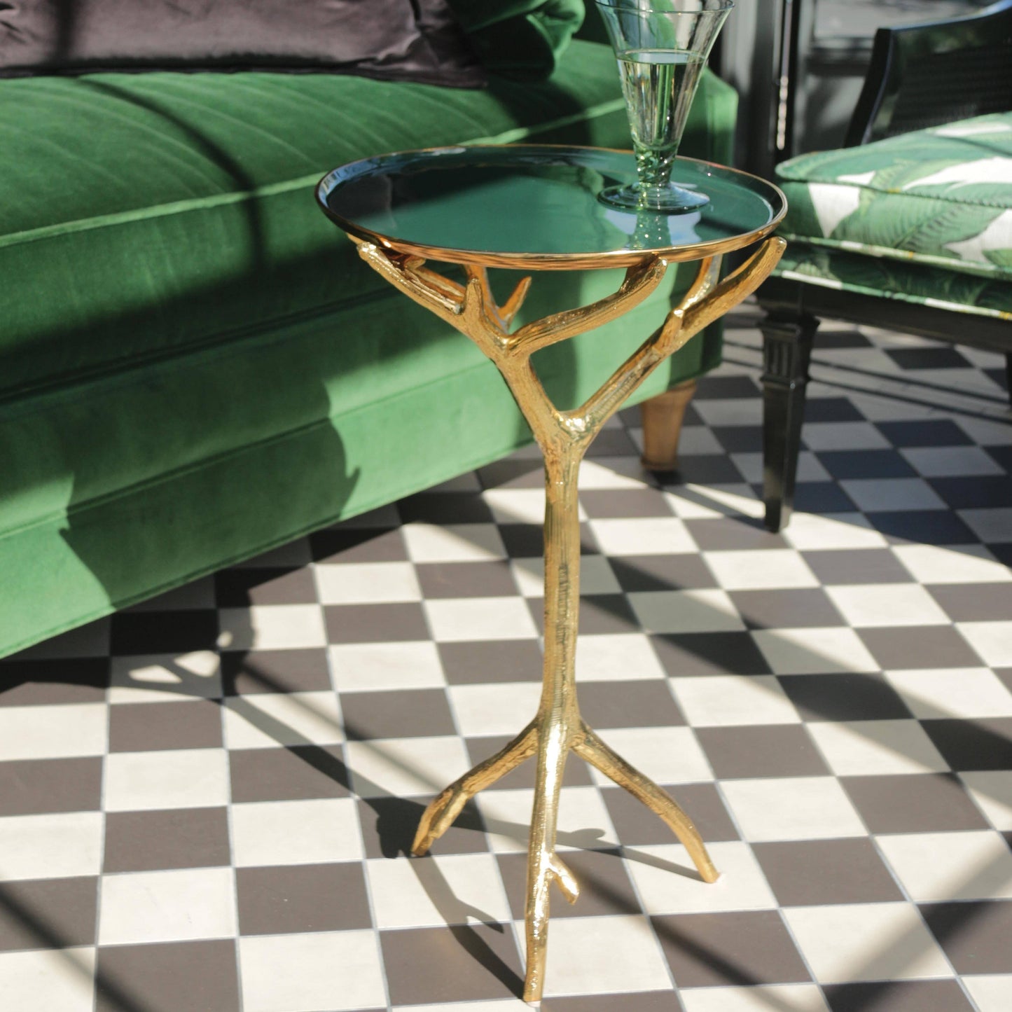 Manzanita Accent Table with a Gold Tray Top
