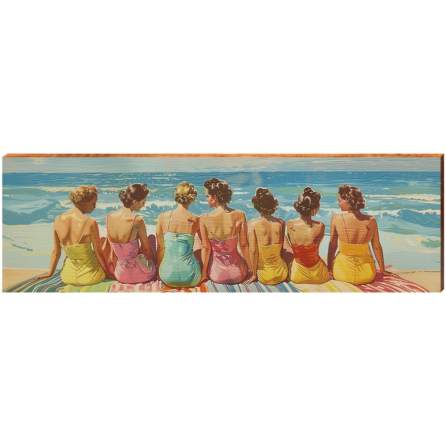 Vintage Beach Babes-  Wall Art on Real Wood