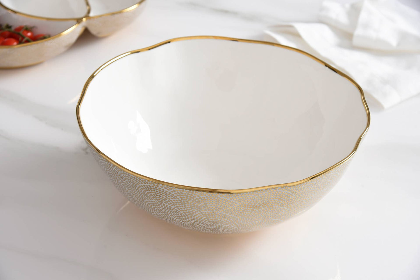 White and Gold Porcelain Bowl-Large