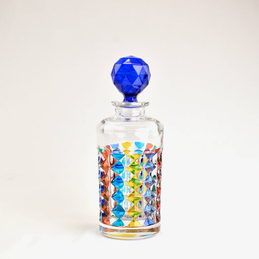 Diamond Italian Crystal Decanter, Hand-Painted, Made in Italy