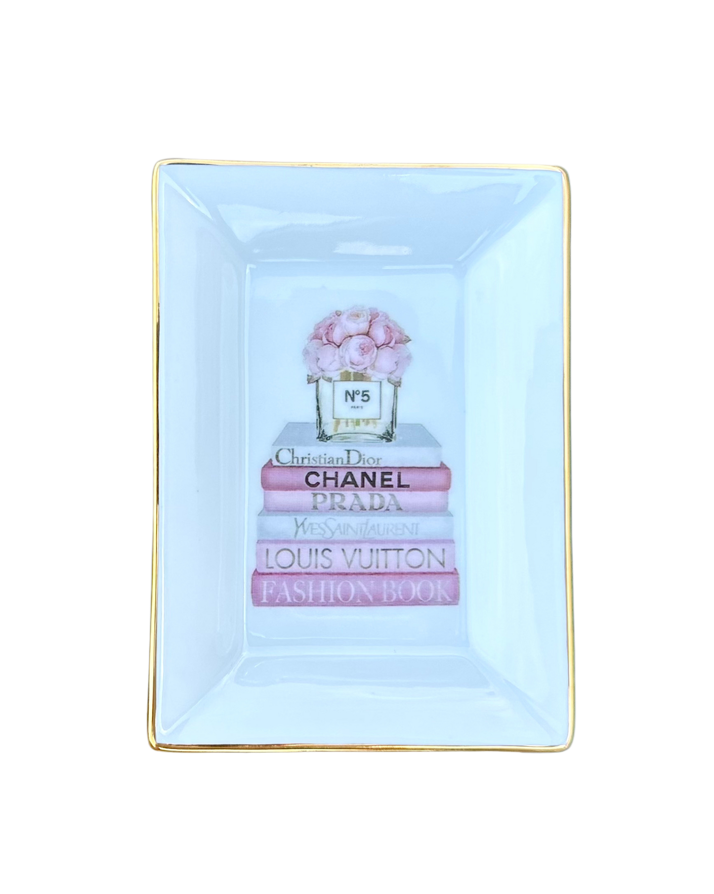 Book Stack Chinoiserie Porcelain Trinket Tray, Pink