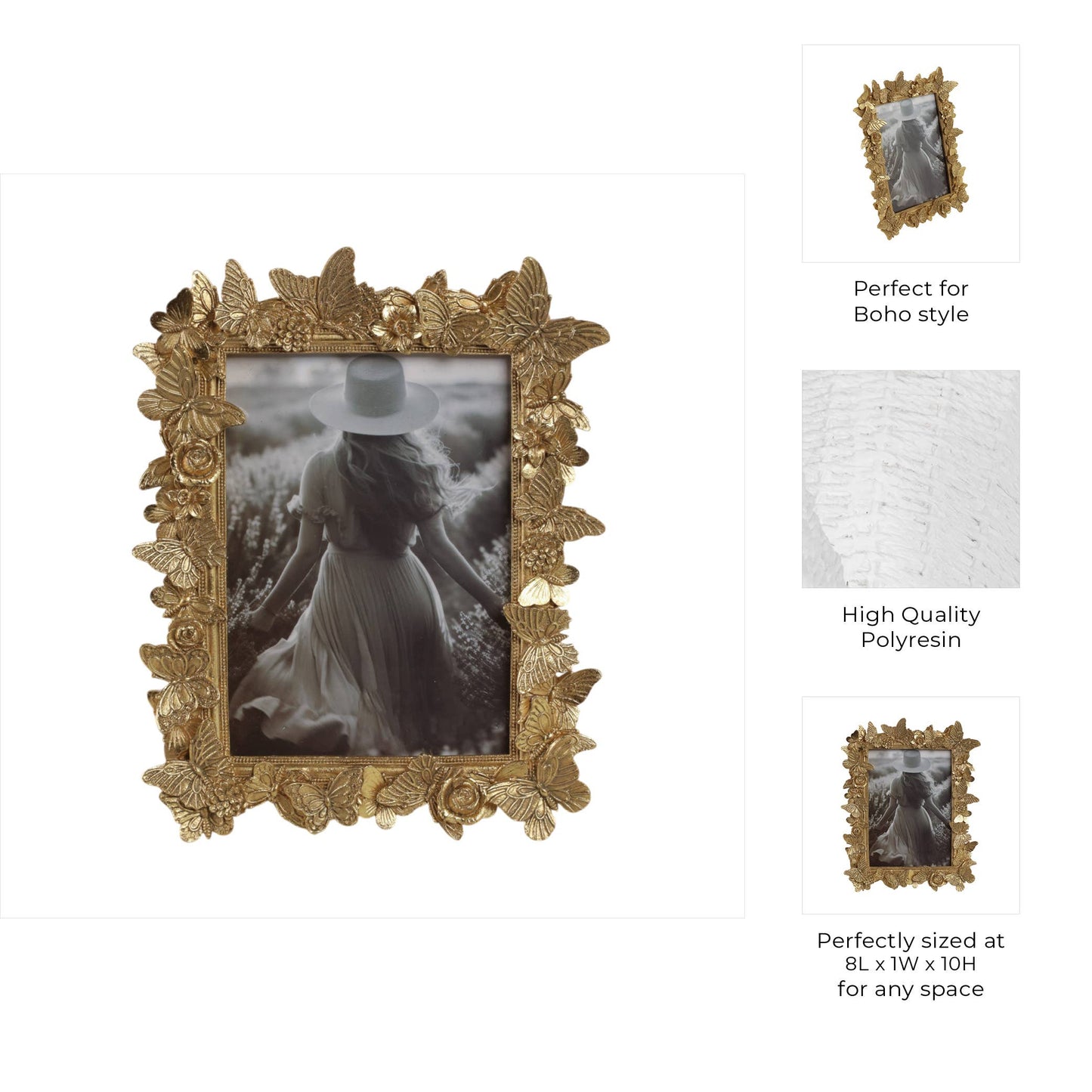 5 in. x 7 in. Gold Resin Butterflies Photo Frame